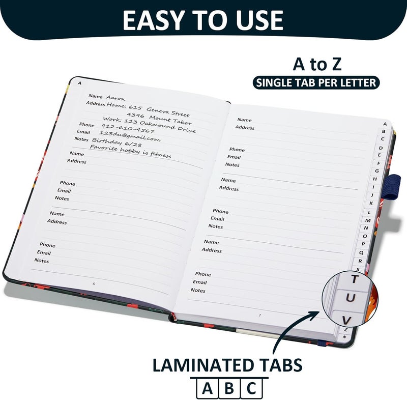 COMKISO Store Address Book with Individual Alphabetical Tabs Laminated, Large Print Address Book with 468 Wide Lining Entry Spaces, Change of Address Labels, Hardcover Address Book 5.7 x 8.5" - Floral - Image 2